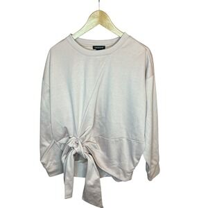 Trouvé Women's Tie Front Long Sleeve Top, Crew Neck, Casual, Comfy Women's Med